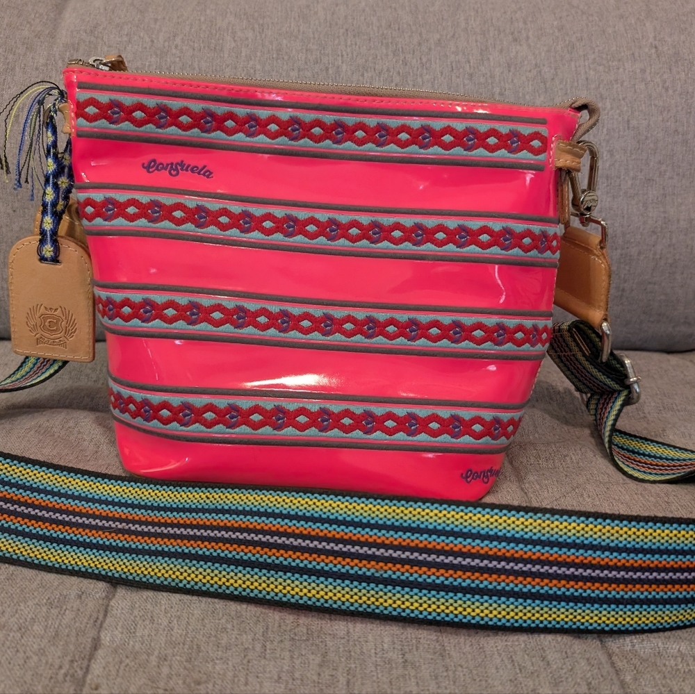 Consuela Neon Pink and Blue Wedge Bag